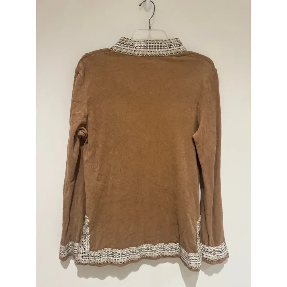 Tory Burch Brown Velour Long Sleeve V neck Tunic size Medium